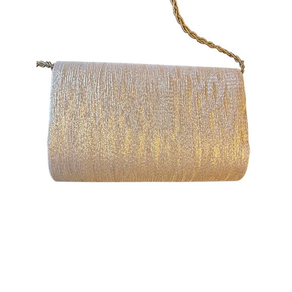 La Regale Gold Glitter Evening Clutch With Chain Strap & Satin Interior - Picture 6 of 6